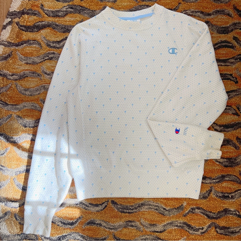 Champion palm tree print reverse weave sweater